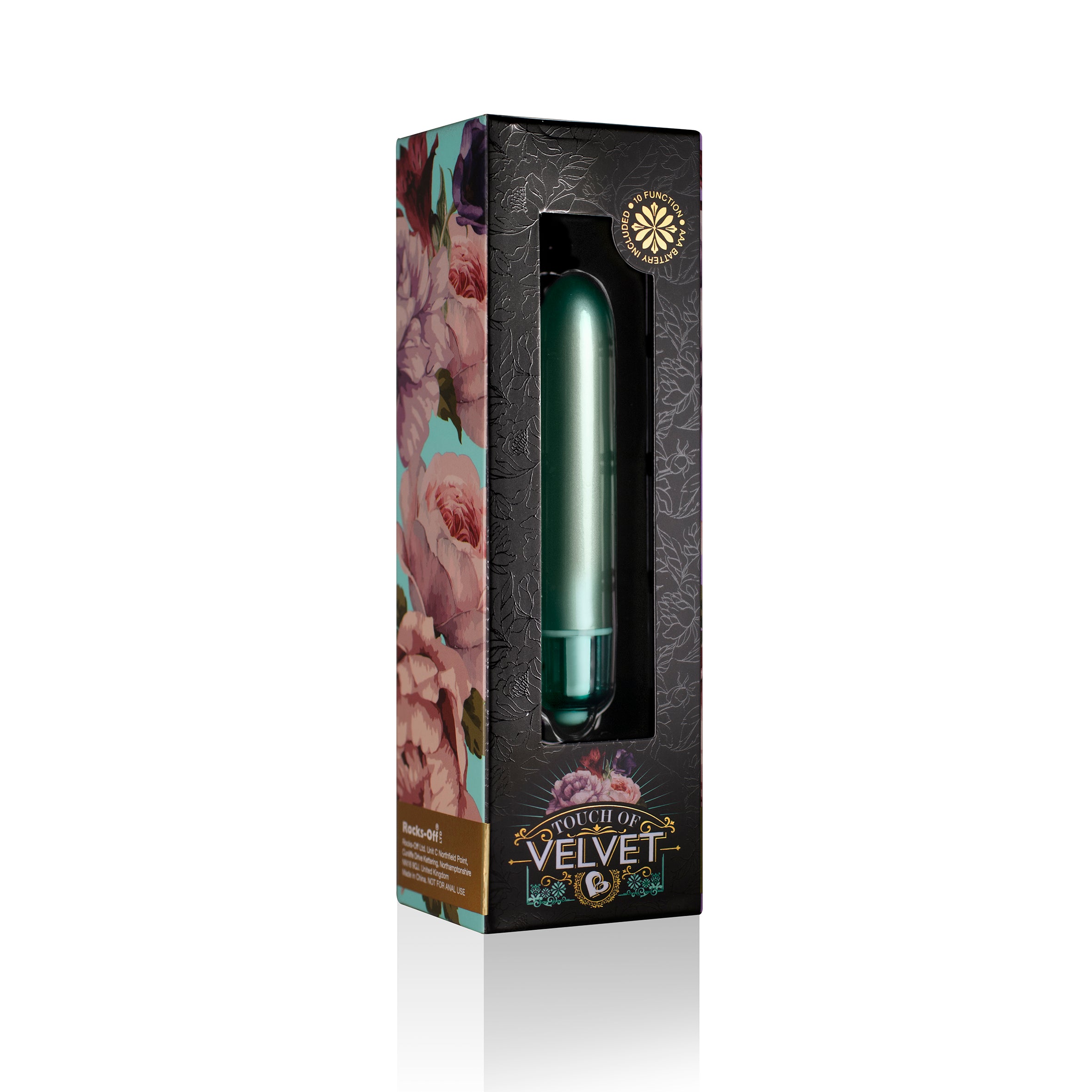 Rocks Off Touch of Velvet Mini Bullet Vibrator Aqua with box