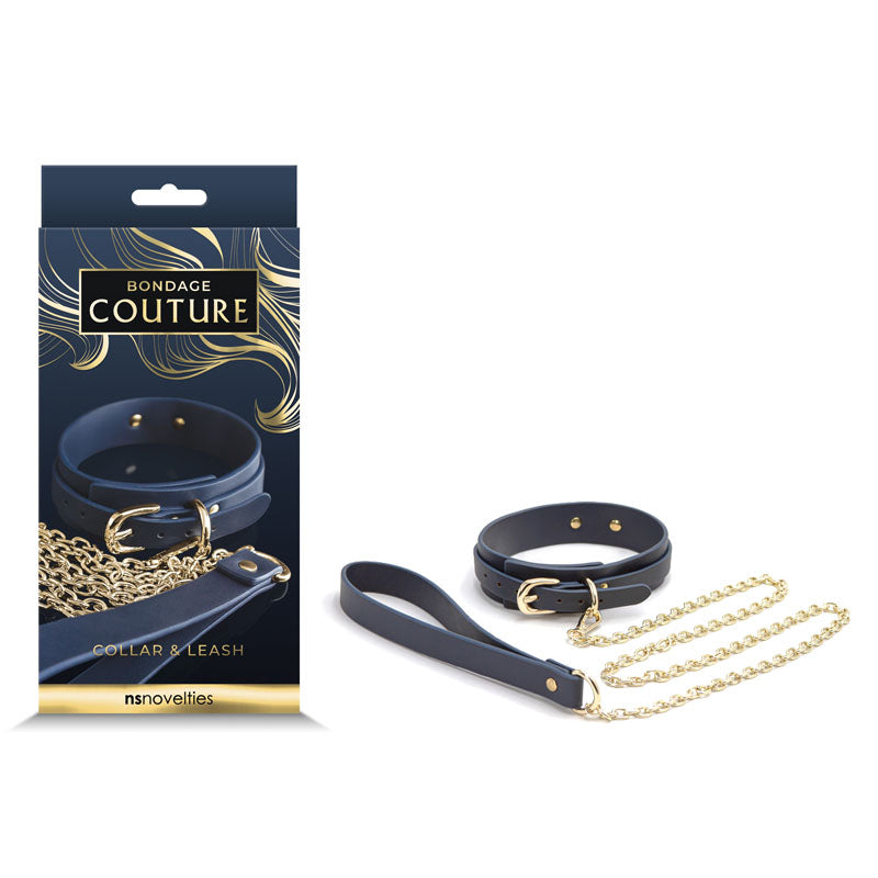 Bondage Couture Collar & Leash - Blue - Blue Restraint