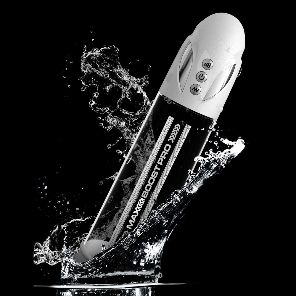 Pump Worx Max Boost Pro Flow - White - White/Clear USB Rechargeable Waterproof Auto Penis Pump