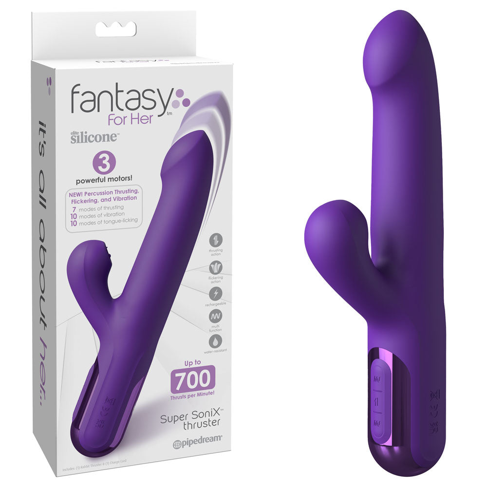 Fantasy For Her Super SoniX Thruster - Purple USB Rechargeable Thrusting Rabbit Vibrator