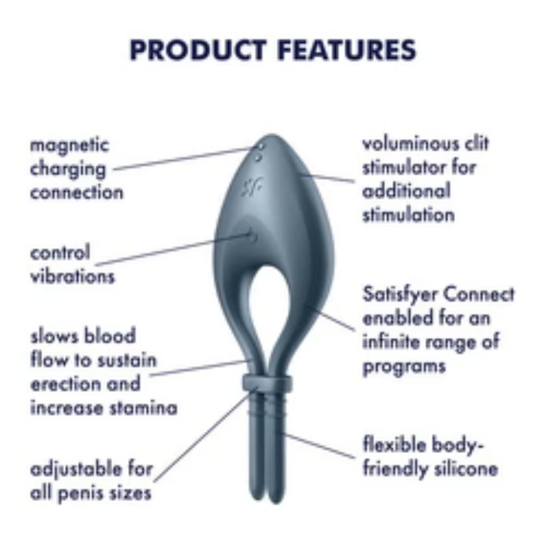 Satisfyer Bullseye - Blue - Blue Vibrating Adjustable Lasso Cock Ring