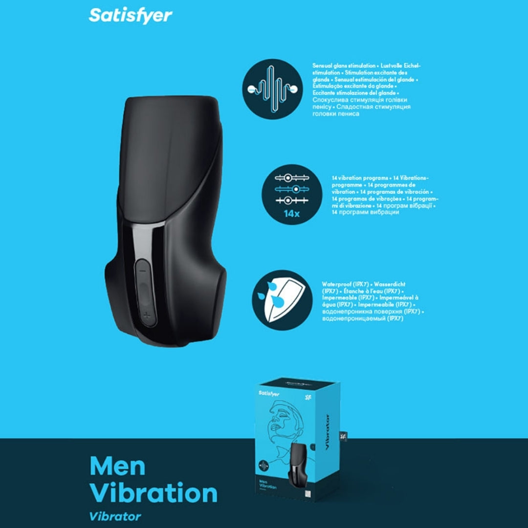 Satisfyer Men Heat Vibration - Black USB Rechargeable Masturbator