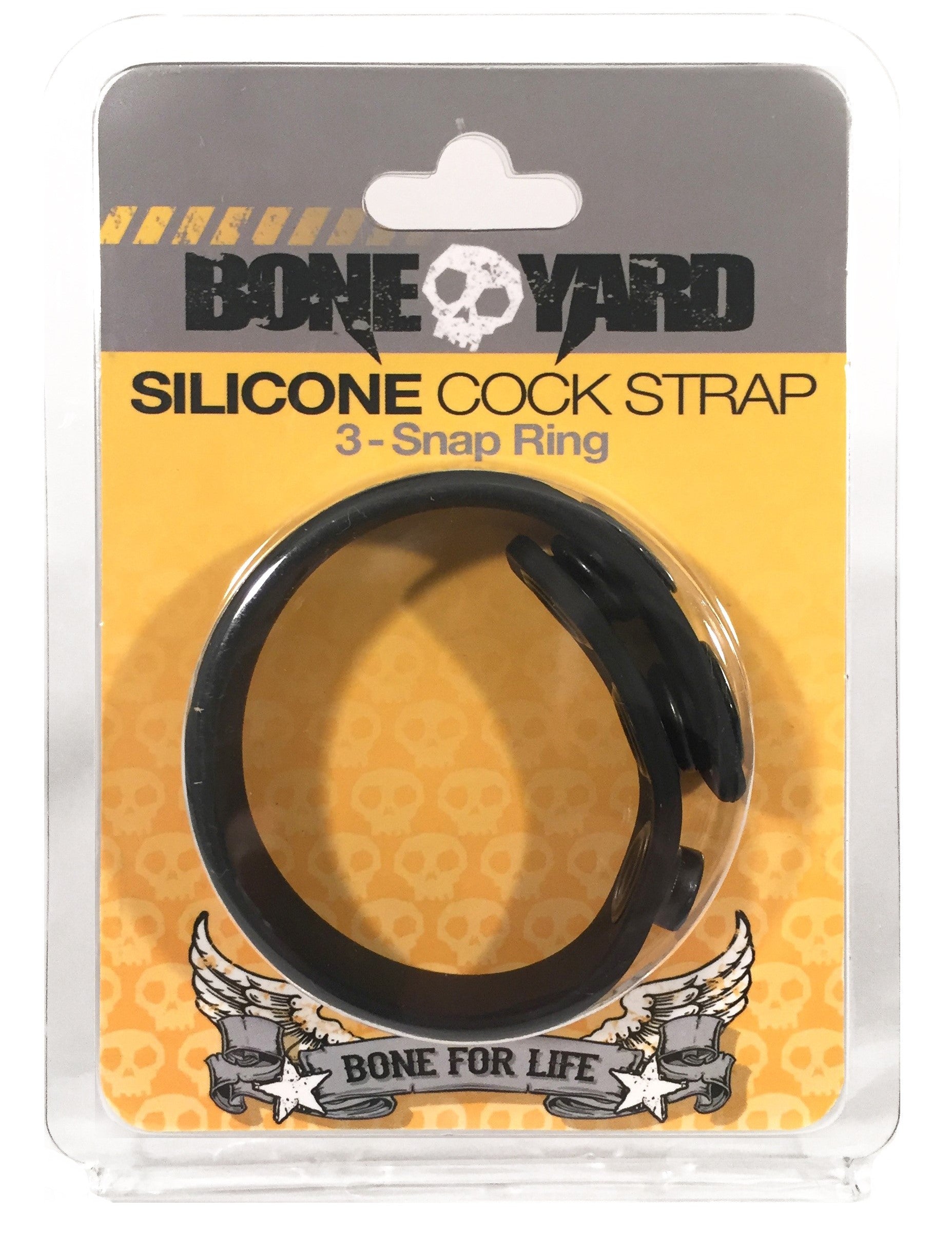 Boneyard Silicone Cock Strap - 3 Snap Cock Ring box - Black