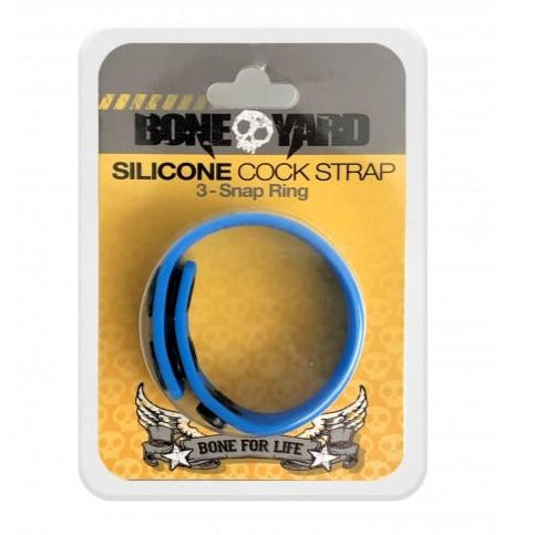 Boneyard Silicone Cock Strap - 3 Snap Cock Ring - blue
