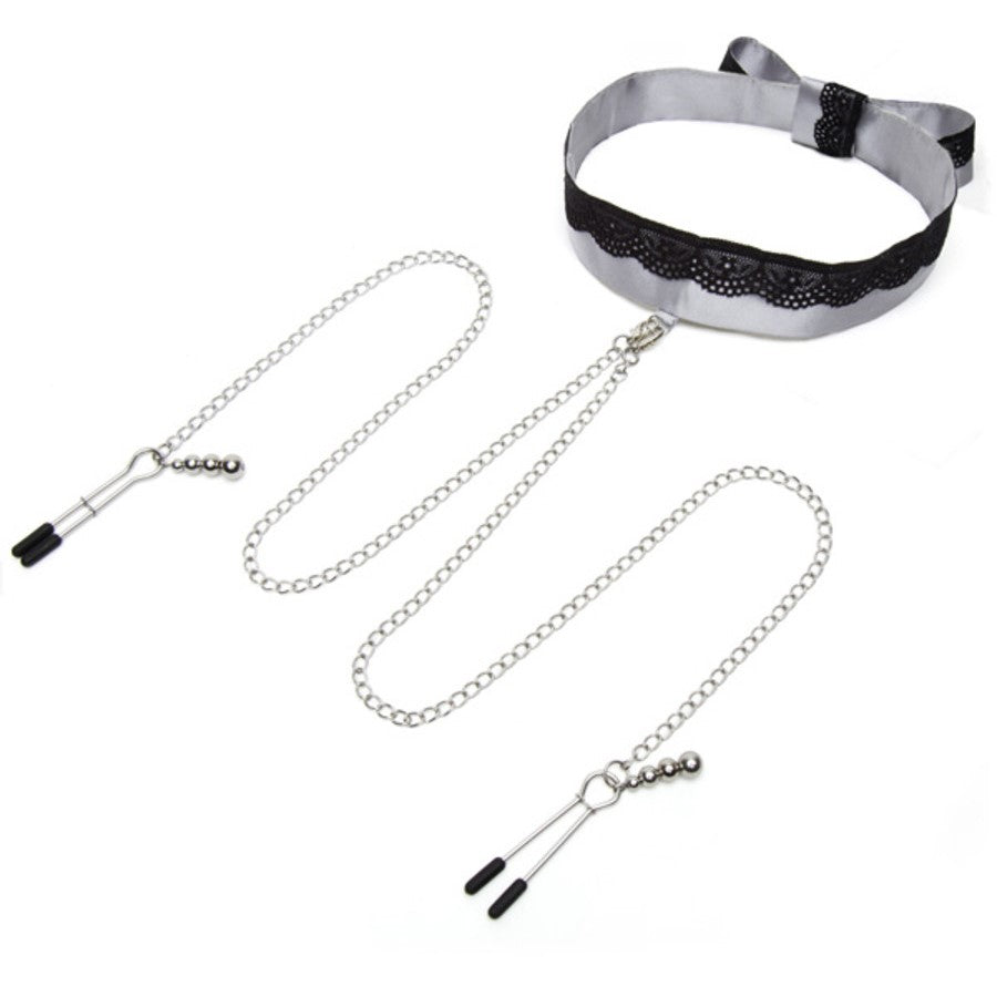 Fifty Shades of Grey Play Nice Satin & Lace Collar & Nipple Clamps