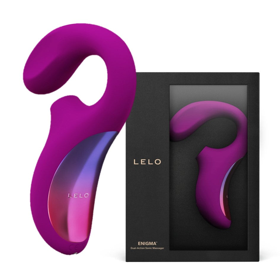 Lelo Enigma Dual Stimulation Sonic Massager Purple and box