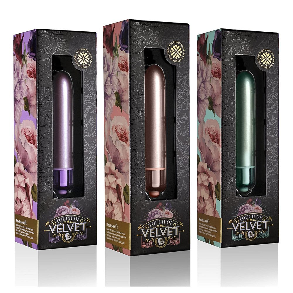 Rocks Off Touch of Velvet Mini Bullet Vibrators with boxes